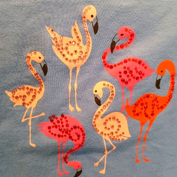 CORAL BAY RHINESTONE EMBELLISHED COTTON FLAMINGO T-SHIRT! - Picture 2 of 3